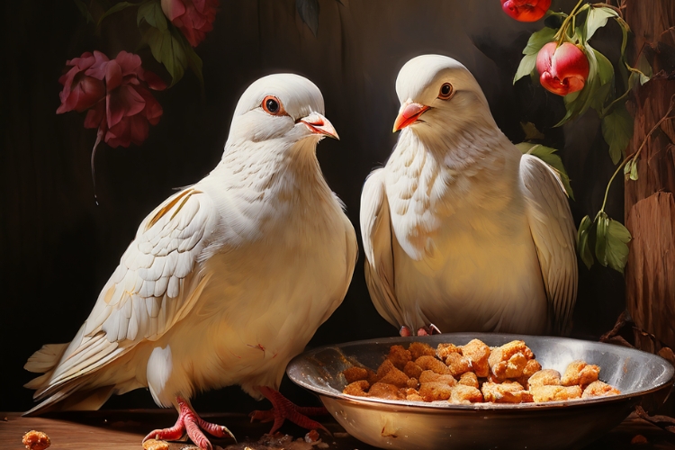 Doves eating food