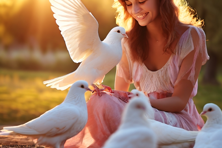 female owner with white Doves