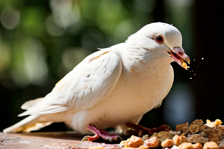 white Dove eating food